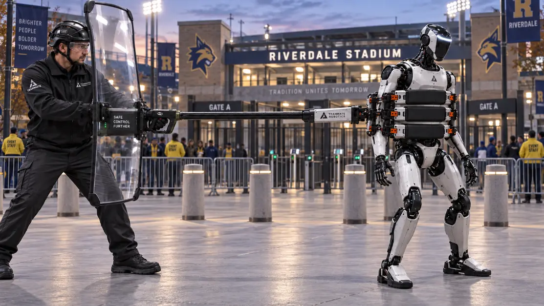 A protected operator using the Teammate Catcher with a humanoid robot